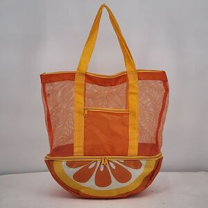 Outdoor Beach Orange Fruit Mesh Insulated Cooler Tote Bag